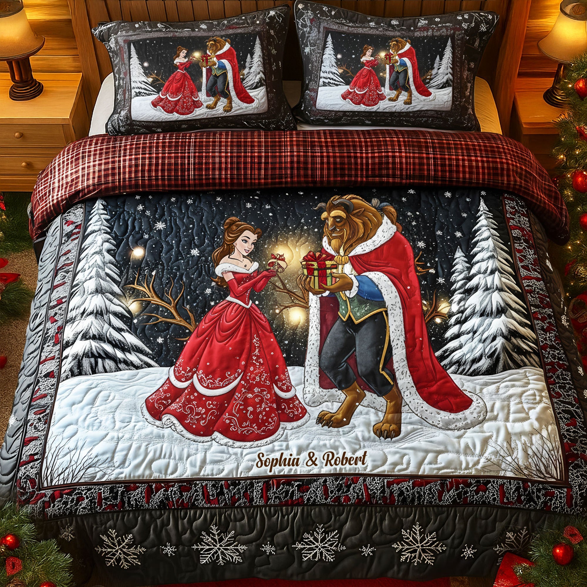Love in Winter: Personalized Romantic Couple Quilt Bedding Set Bedding Set PopCulturePrints
