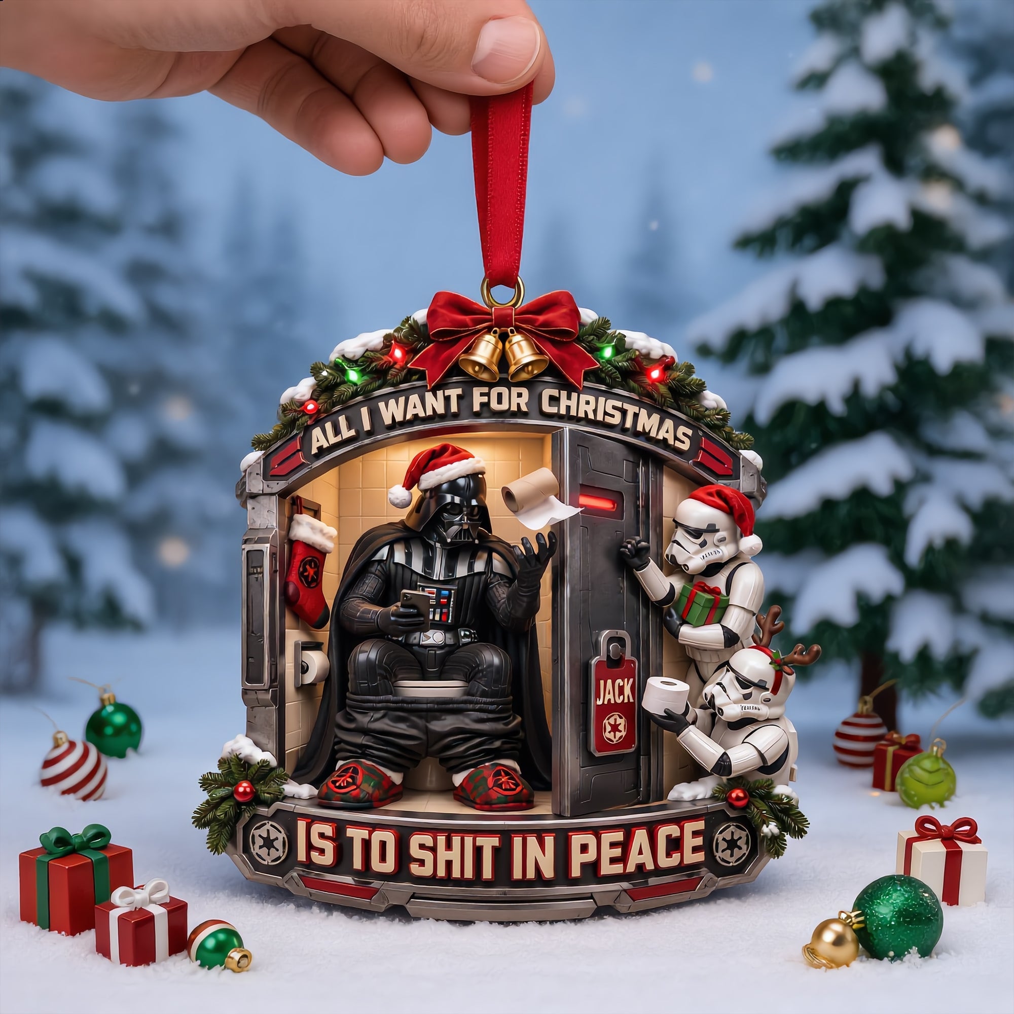 "All I Want for Christmas is to Shit in Peace" - Personalized Acrylic Ornament for Star Wars Fans