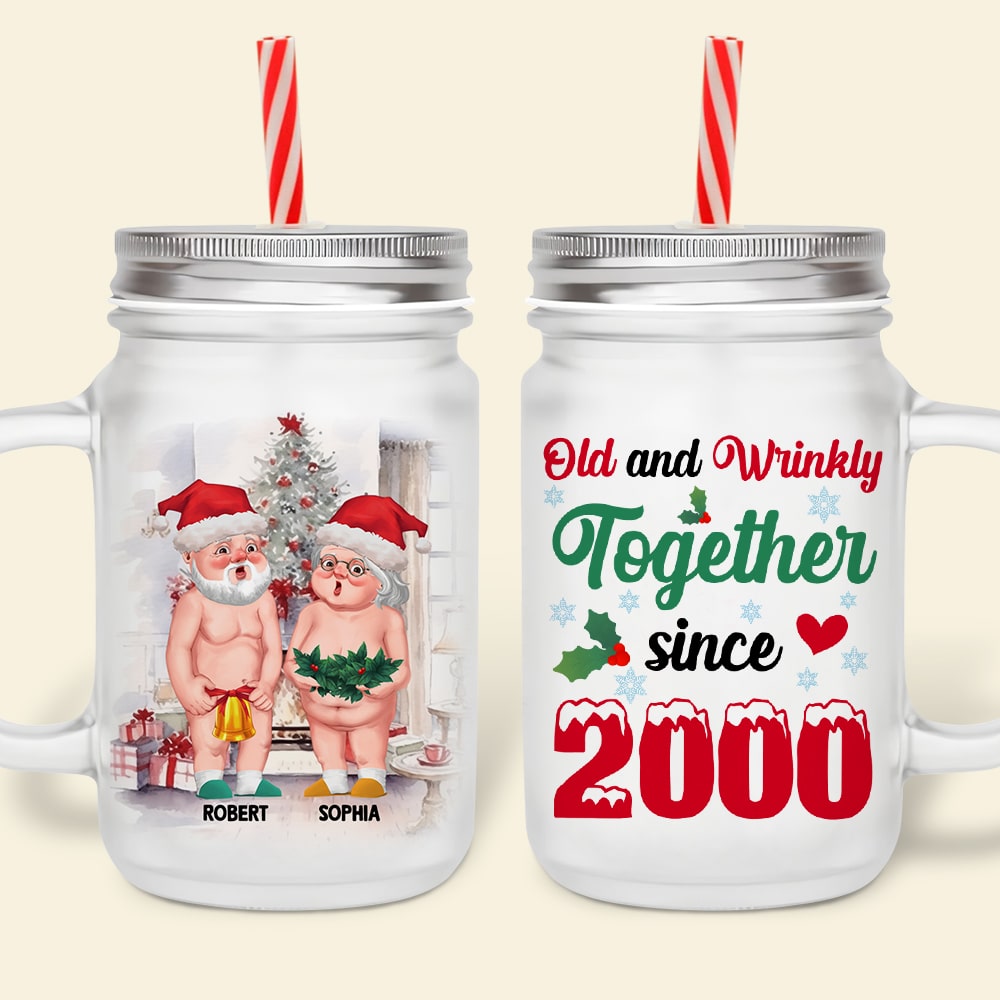 Personalized Old & Wrinkly Couple Mason Jar - Christmas Gift