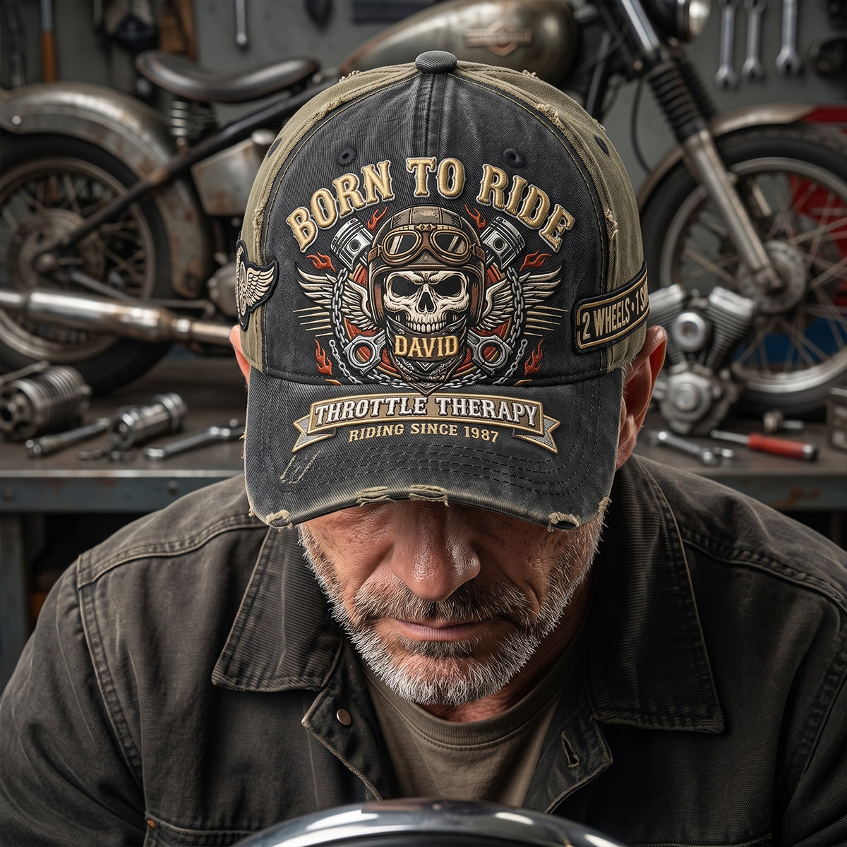 “Born to Ride” - Vintage Rider Skull Classic Cap - Personalized Gifts Caps PopCulturePrints
