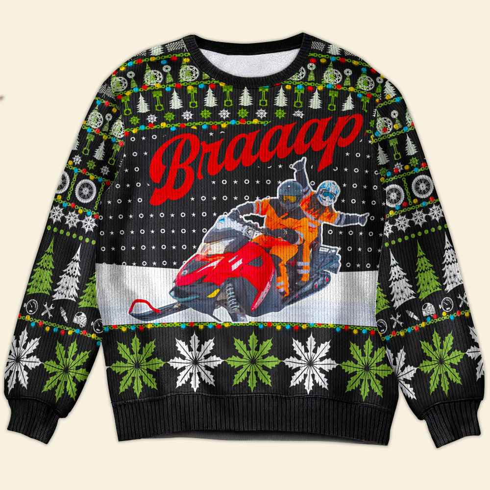 Custom Snowmobile Ugly Sweater - Personalized Winter Fun