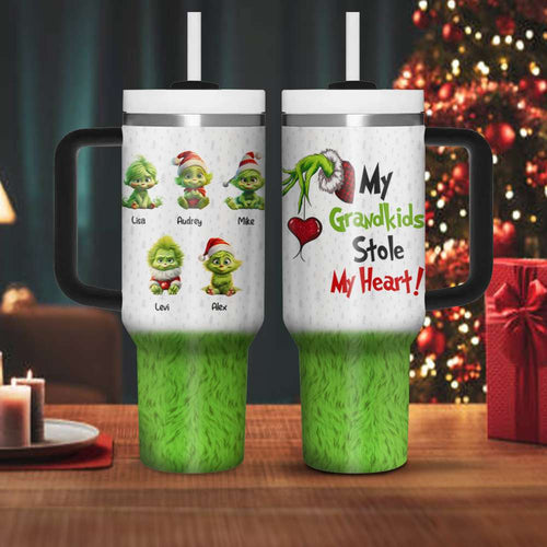 Personalized Christmas Green Monster Family 40oz Tumbler with Handle Tumbler Cup PopCulturePrints