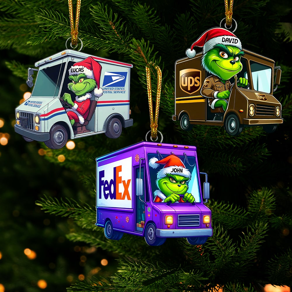 Personalized Christmas Ornament for Postal Workers - Grinch Mailman Ornament PopCulturePrints