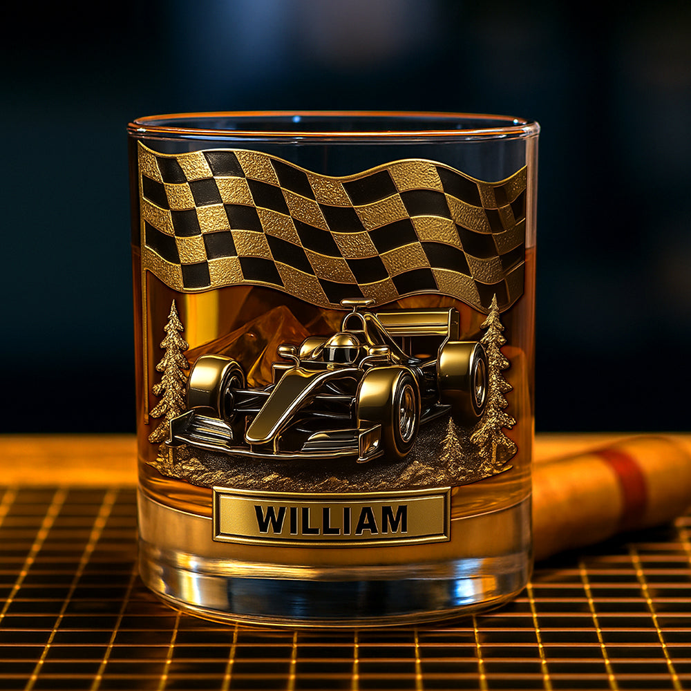 Race Car Whiskey Glass - Personalized Gift for Racing Fans Whiskey Glass PopCulturePrints