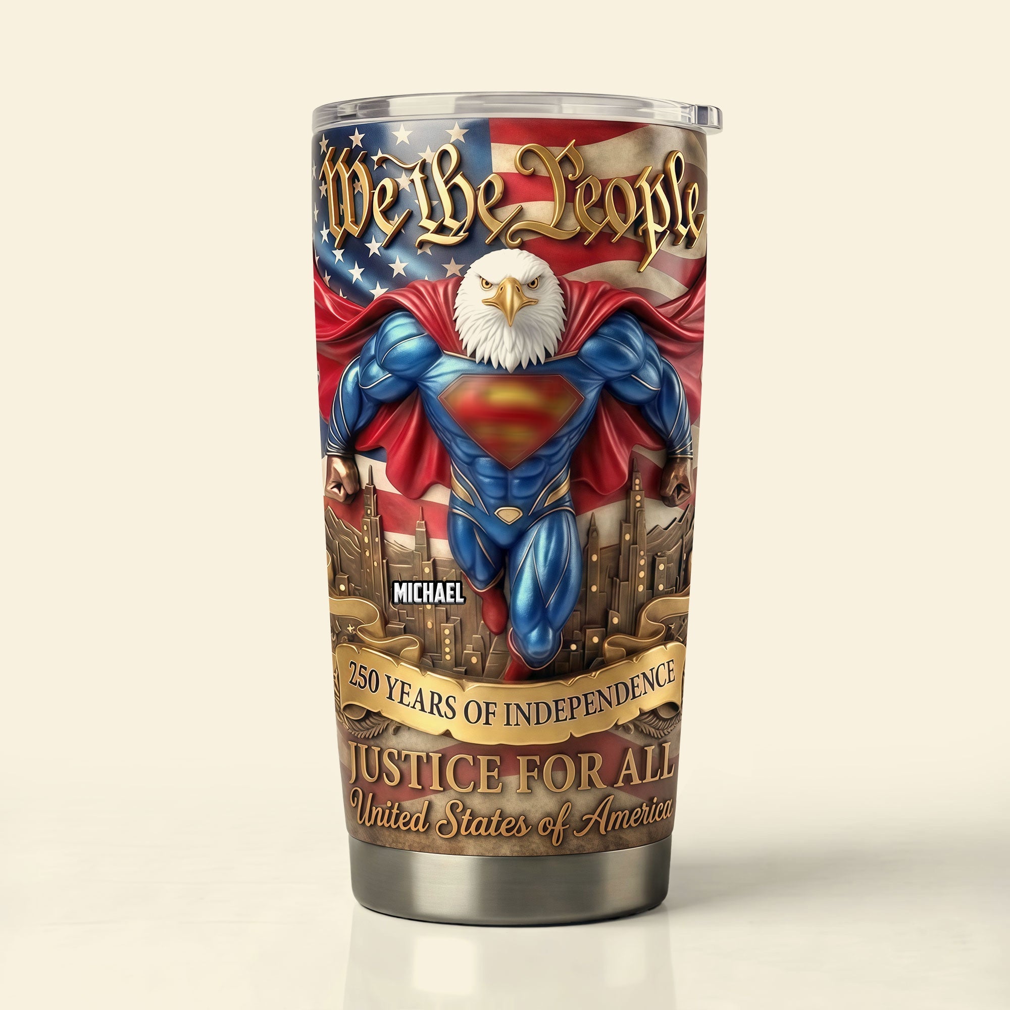 "Fearless Spirit, Unyielding Strength" - Personalized Eagle Guardians Tumbler - Gift for Patriotic Friends, Family, and Colleagues Tumbler Cup PopCulturePrints