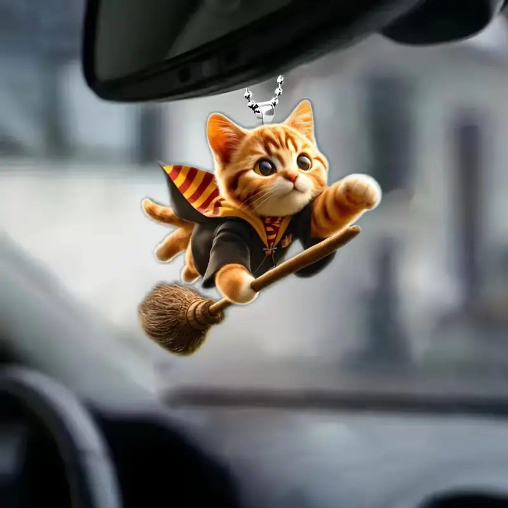 Magical Cat Lover's Ornament - Wizard Cat on Broomstick