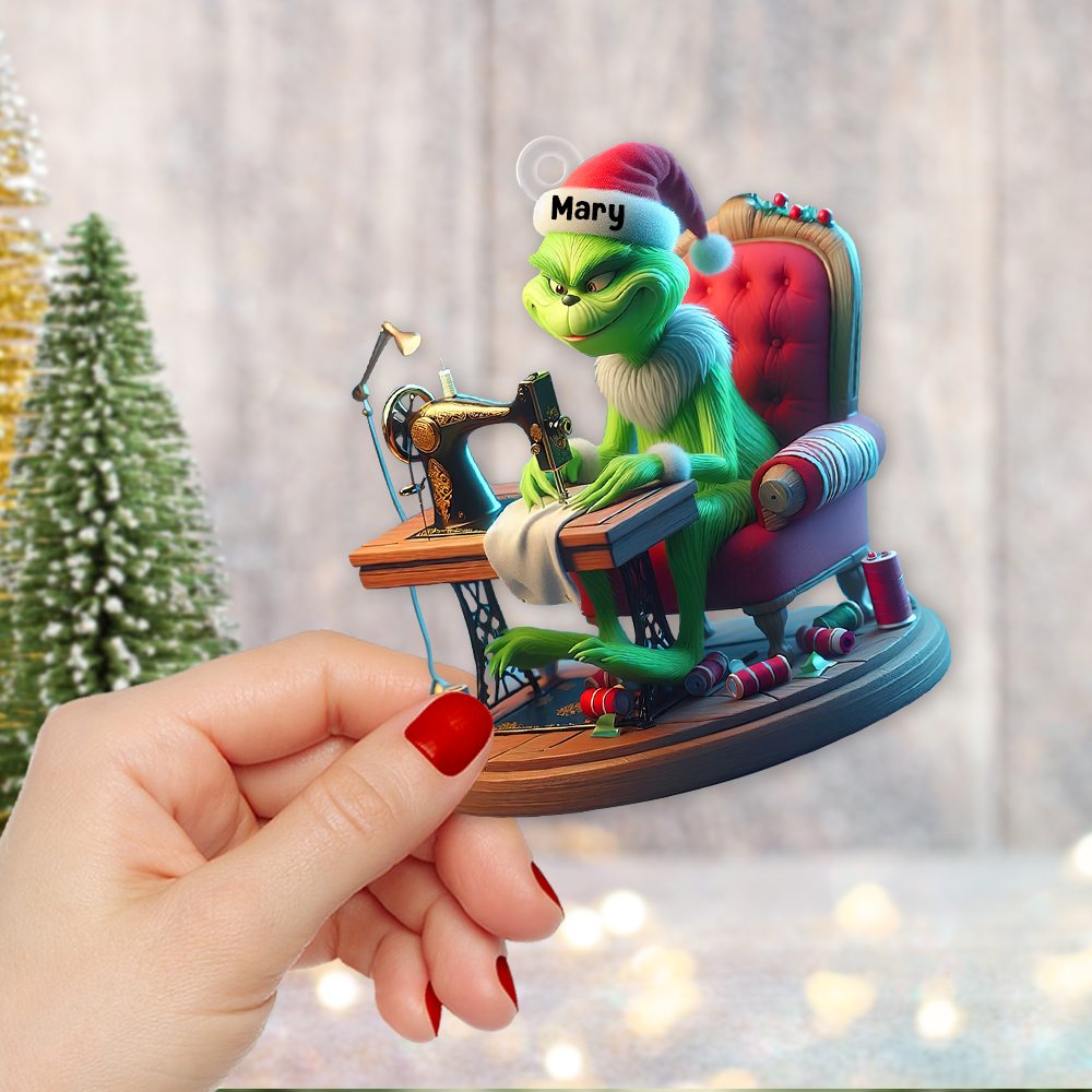 Personalized Grinch Sewing Christmas Ornament for Craft Lovers