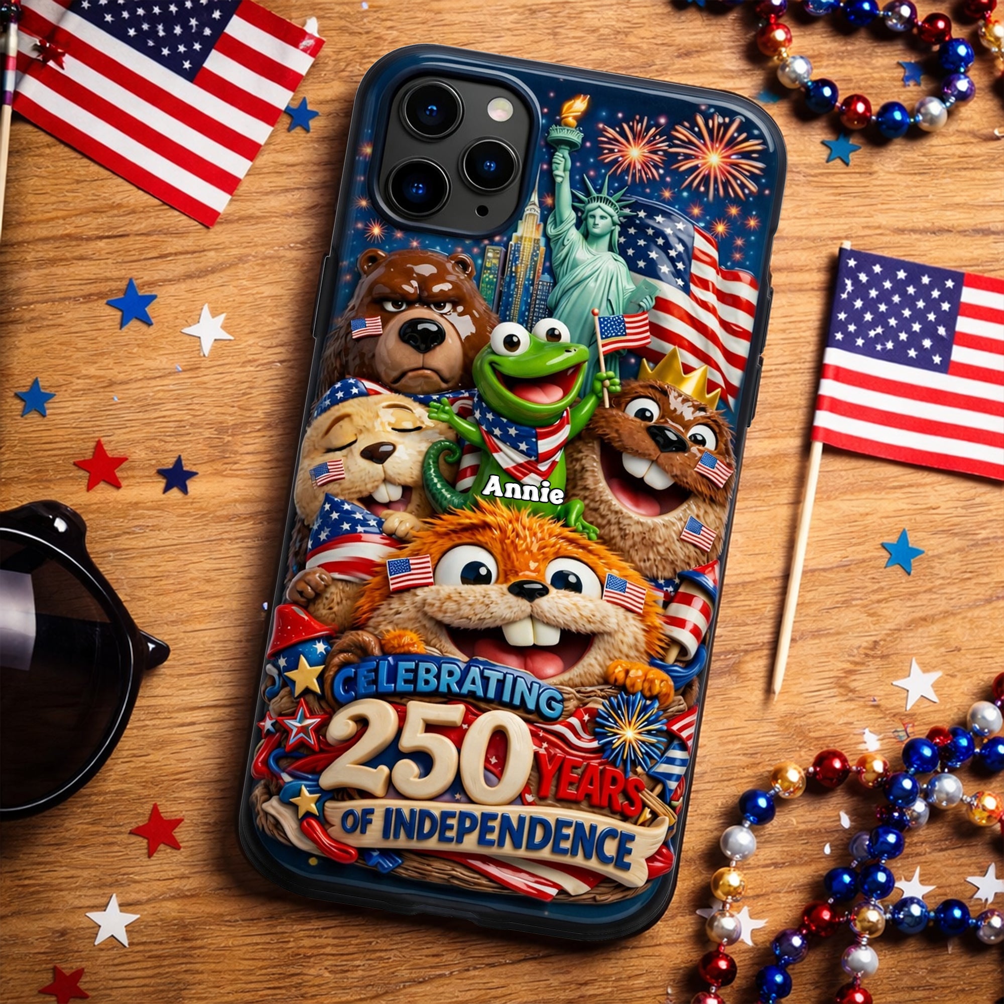 Celebrate Freedom with Our USA 250th Anniversary Cute Character Squad Phone Case - Customizable Gift for All Ages Phone Case PopCulturePrints