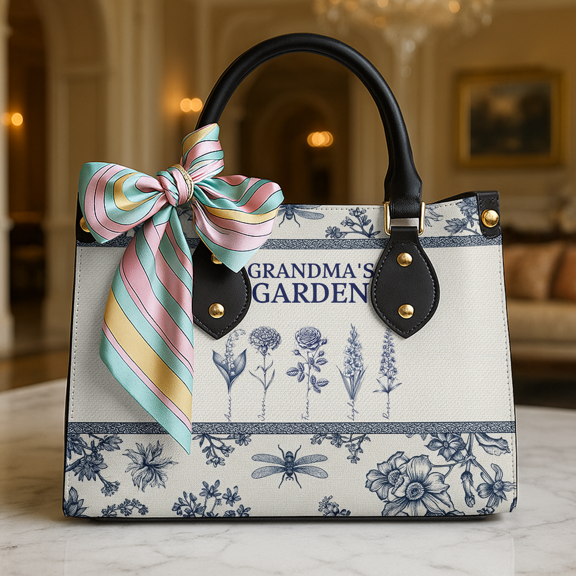 Grandma's Garden Leather Bag - A Personalized Treasure for Grandma Leather Bag PopCulturePrints