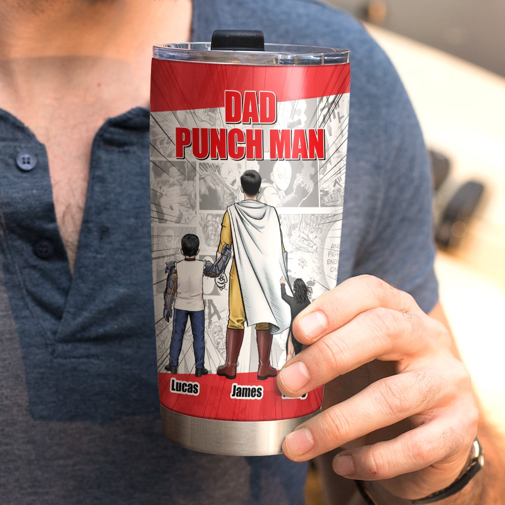 Dad Punch Man Personalized Tumbler - Custom Gift for Super Dads Tumbler Cup PopCulturePrints