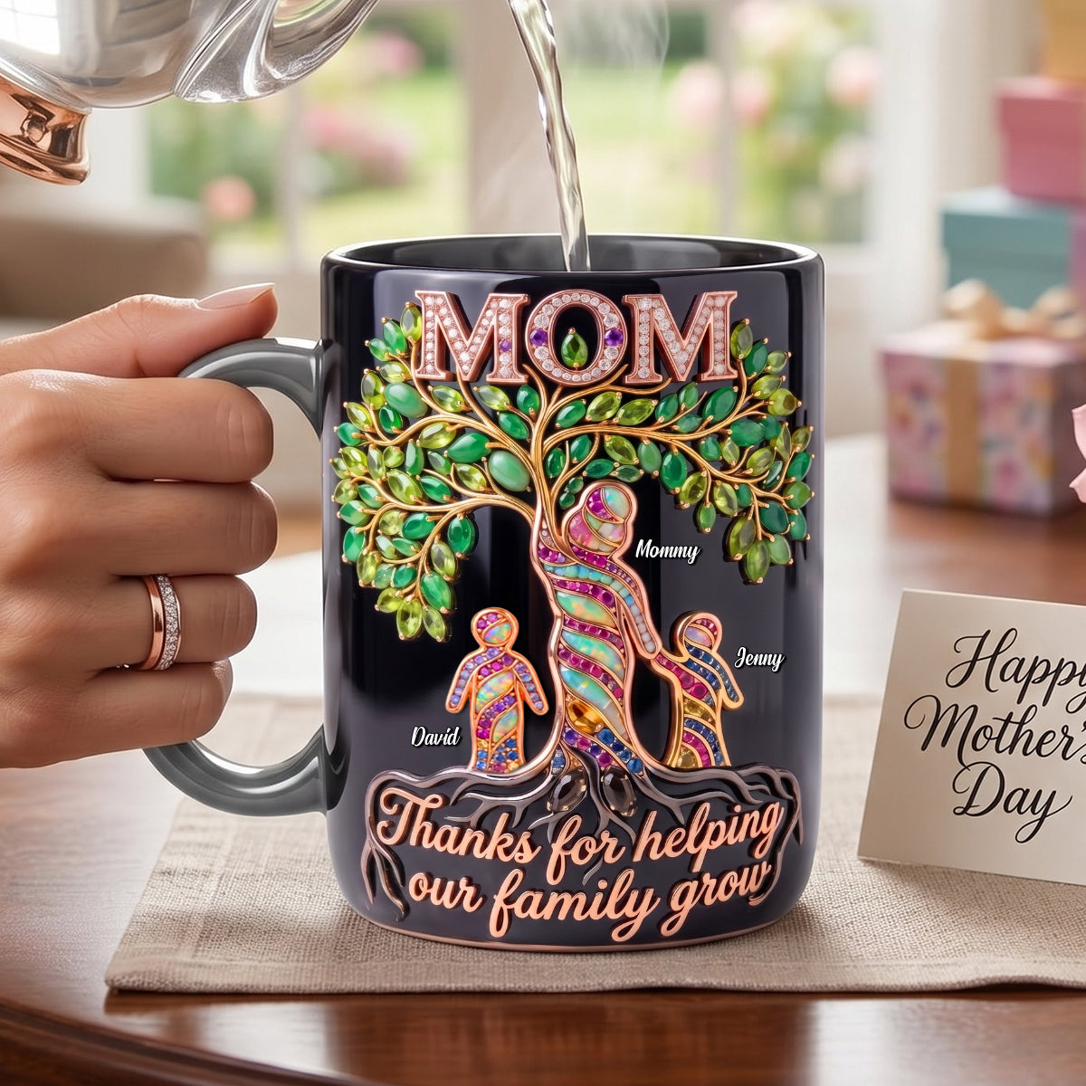 "Thanks for Helping Our Family Grow!" - Personalized Mom Magic Coffee Mug - Custom Gift for Mothers and Grandmothers Coffee Mug PopCulturePrints