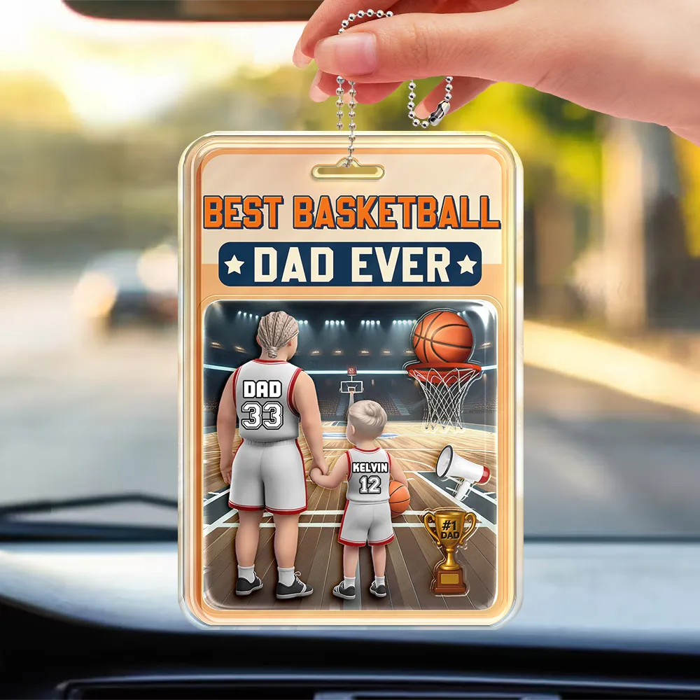 “Best Basketball Dad Ever” - Personalized Acrylic Car Hanger - Perfect Gift for Dads and Grandpas Acrylic Car Hanger PopCulturePrints