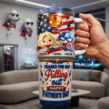 Load image into Gallery viewer, “Thanks For Not Pulling Out” – Funny Hero Sperm Tumbler – Personalized Gift for Dad, Grandpa, or any Dad figure Tumbler Cup PopCulturePrints
