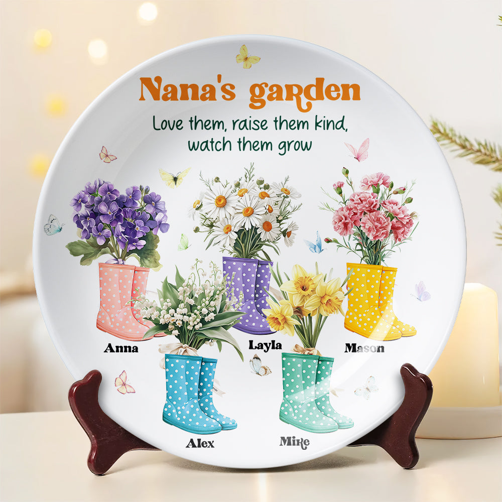 Nana's Garden - Love Them, Raise Them Kind - Personalized Ceramic Round Plate for Grandma Ceramic Round Plate PopCulturePrints