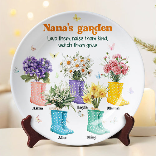Nana's Garden - Love Them, Raise Them Kind - Personalized Ceramic Round Plate for Grandma Ceramic Round Plate PopCulturePrints
