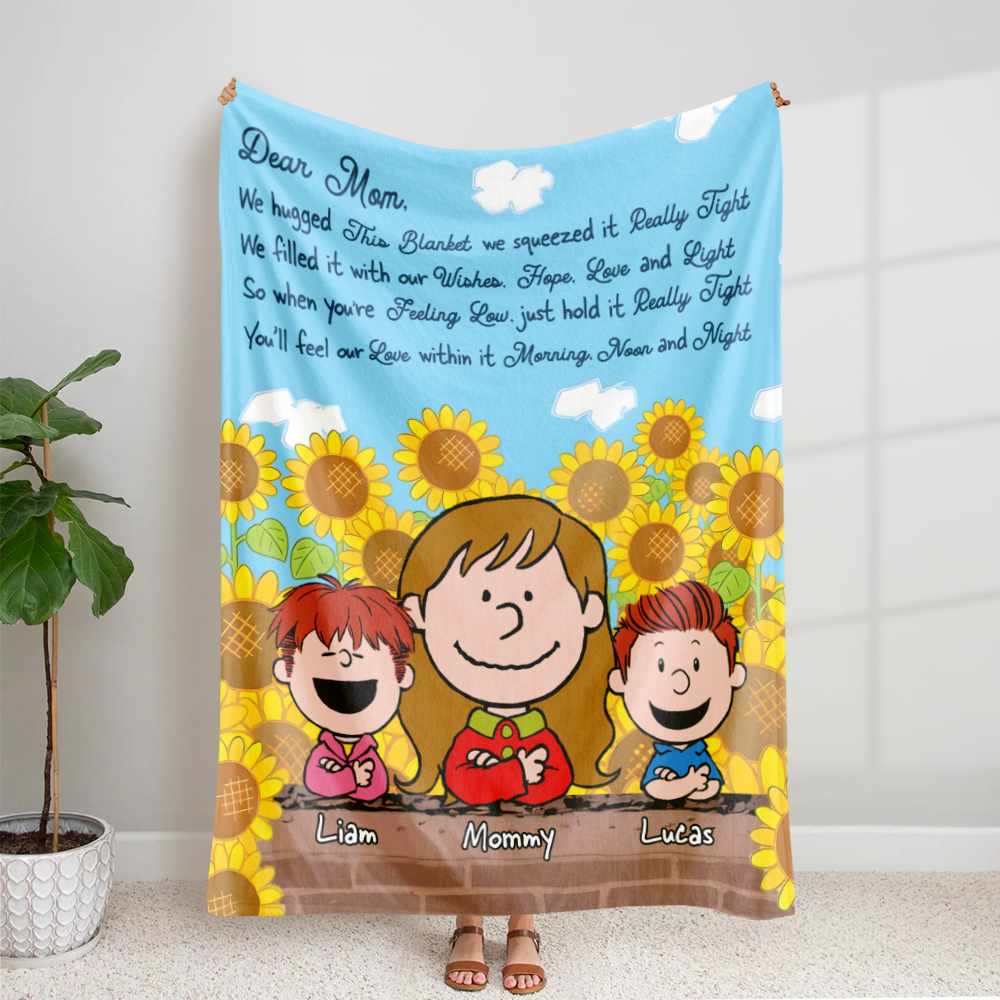 Custom Cozy Blanket for Mom with Cartoon Family Design Blanket PopCulturePrints