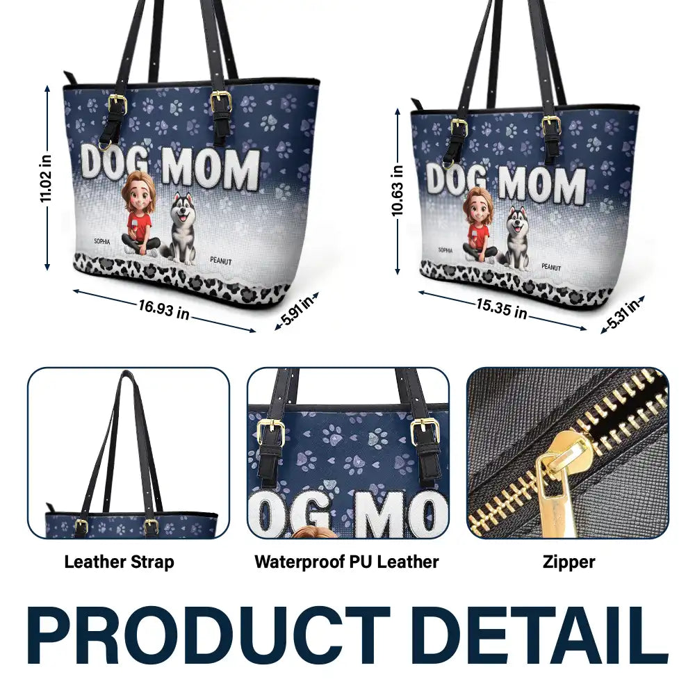 "Celebrate Your Love for Dogs" - Personalized Leather Tote Bag - Gift for Dog Moms, Grandmas, and Pet Lovers Leather Tote Bag PopCulturePrints