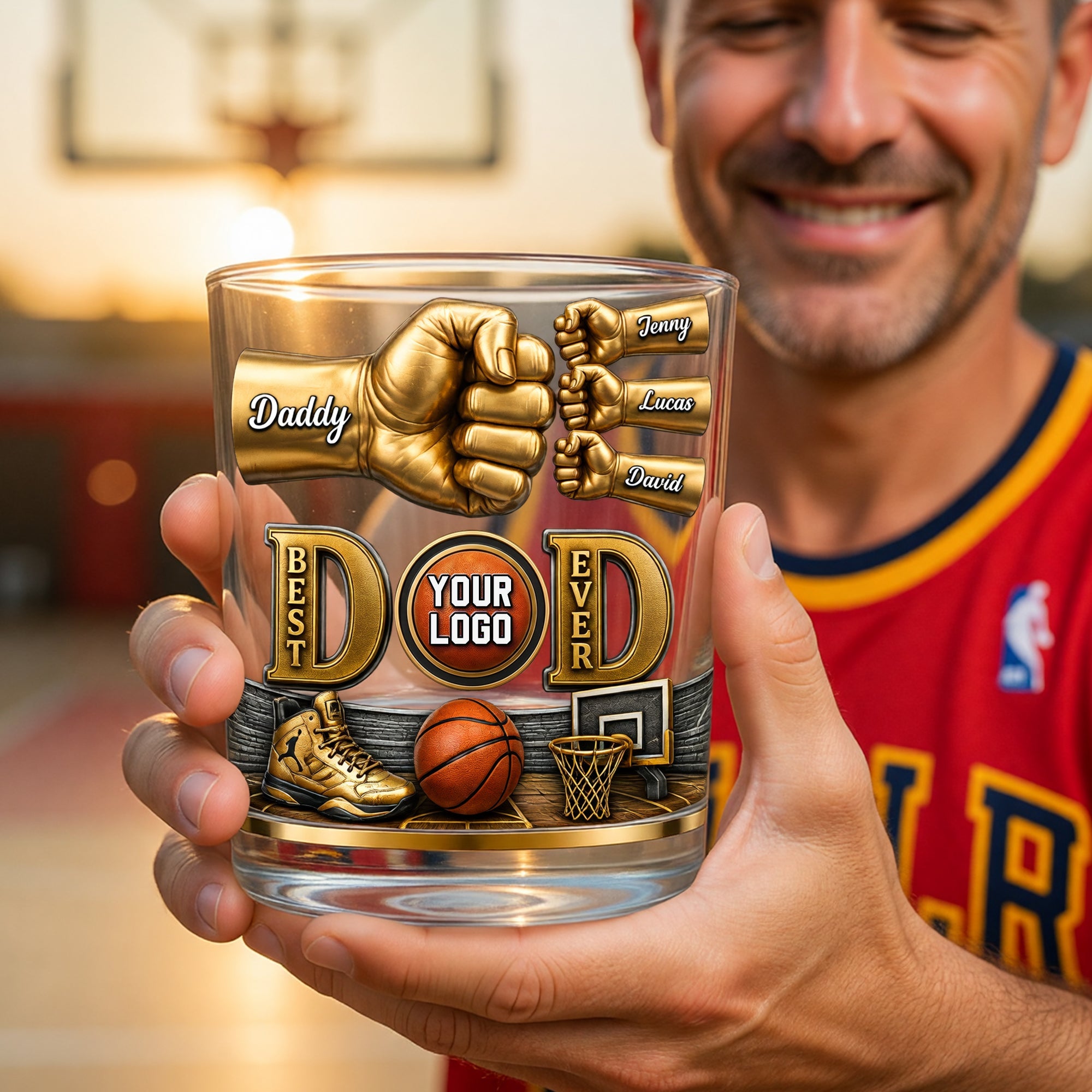 Best Dad Ever - Personalized Sport Lover Dad 11oz Round Glass for Father's Day Glass PopCulturePrints