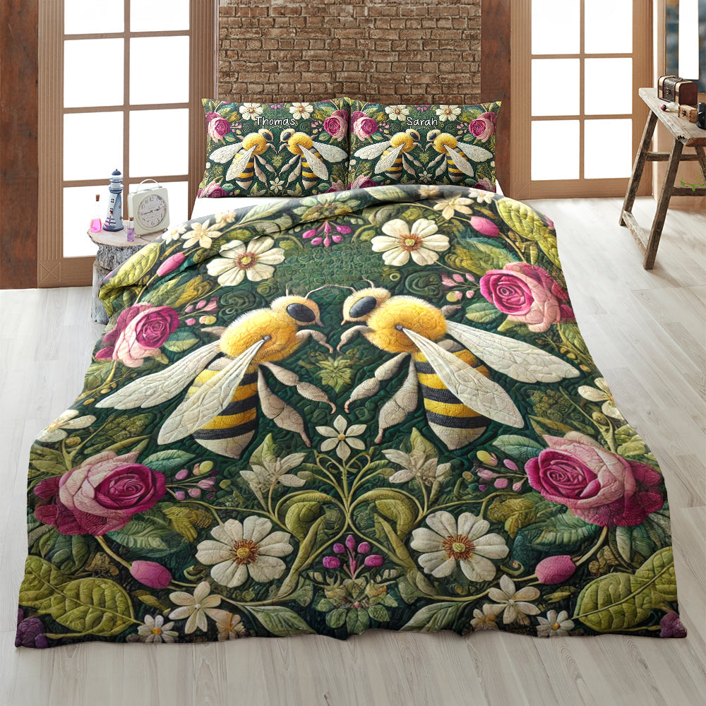 Personalized Bee Couple Quilt Bedding Set - Unique Gift for Couples Blanket PopCulturePrints