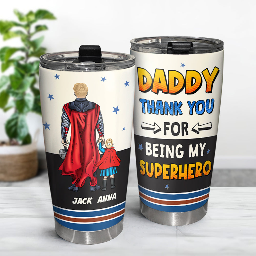 Personalized Superhero Dad Tumbler - Custom Names