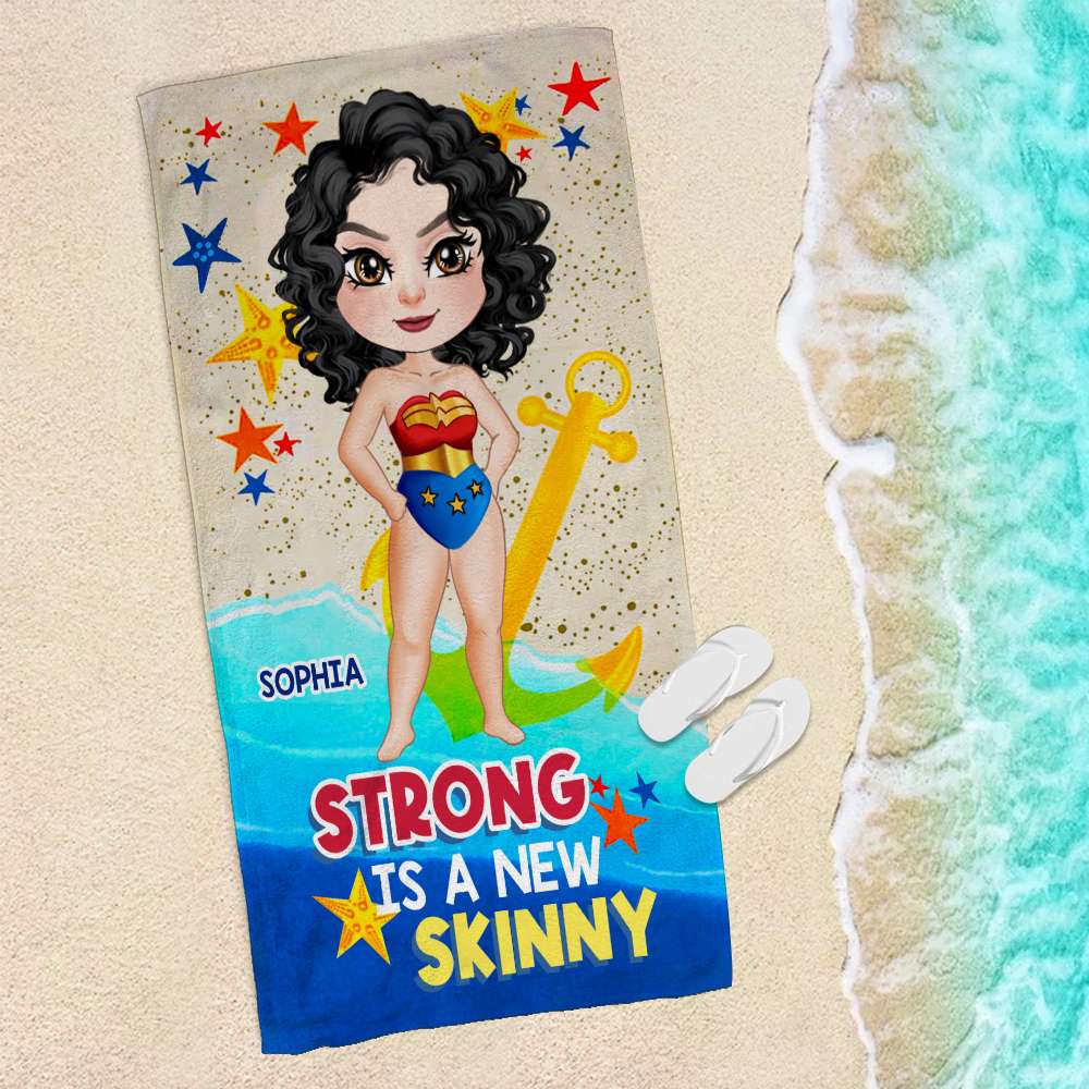 Personalized 'Strong Is The New Skinny' Beach Towel - Empowering Gifts for Best Friends Beach Towel PopCulturePrints