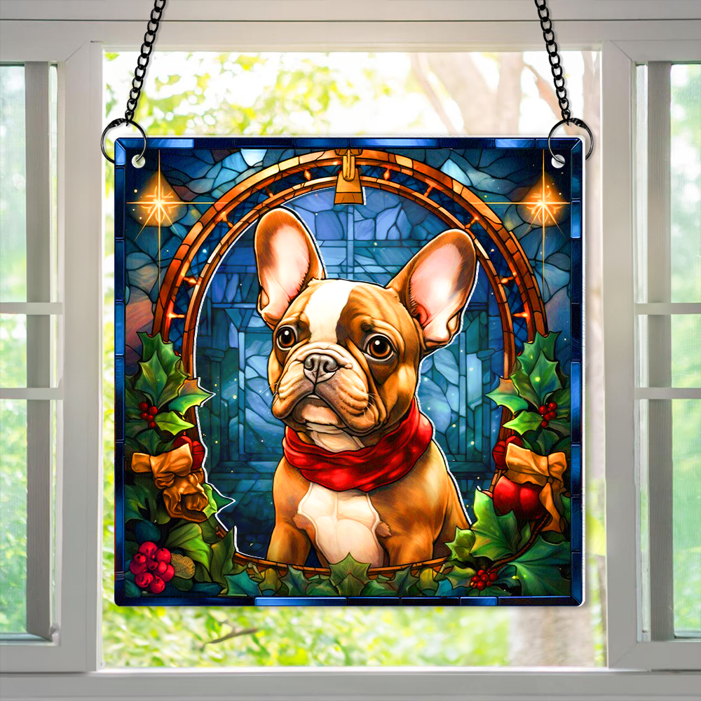 Personalized French Bulldog Christmas Suncatcher Ornament for Dog Lovers