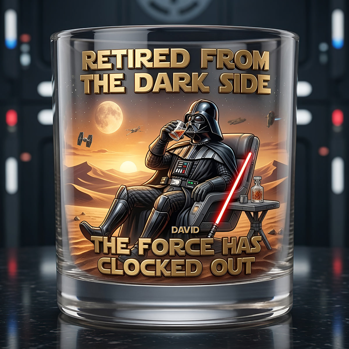Retired from the Dark Side - Personalized Retirement Round Glass