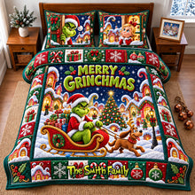 Load image into Gallery viewer, "Bring Joy and Festivity with the Grinch - Personalized Quilt Bedding Set for Christmas Gifts"
