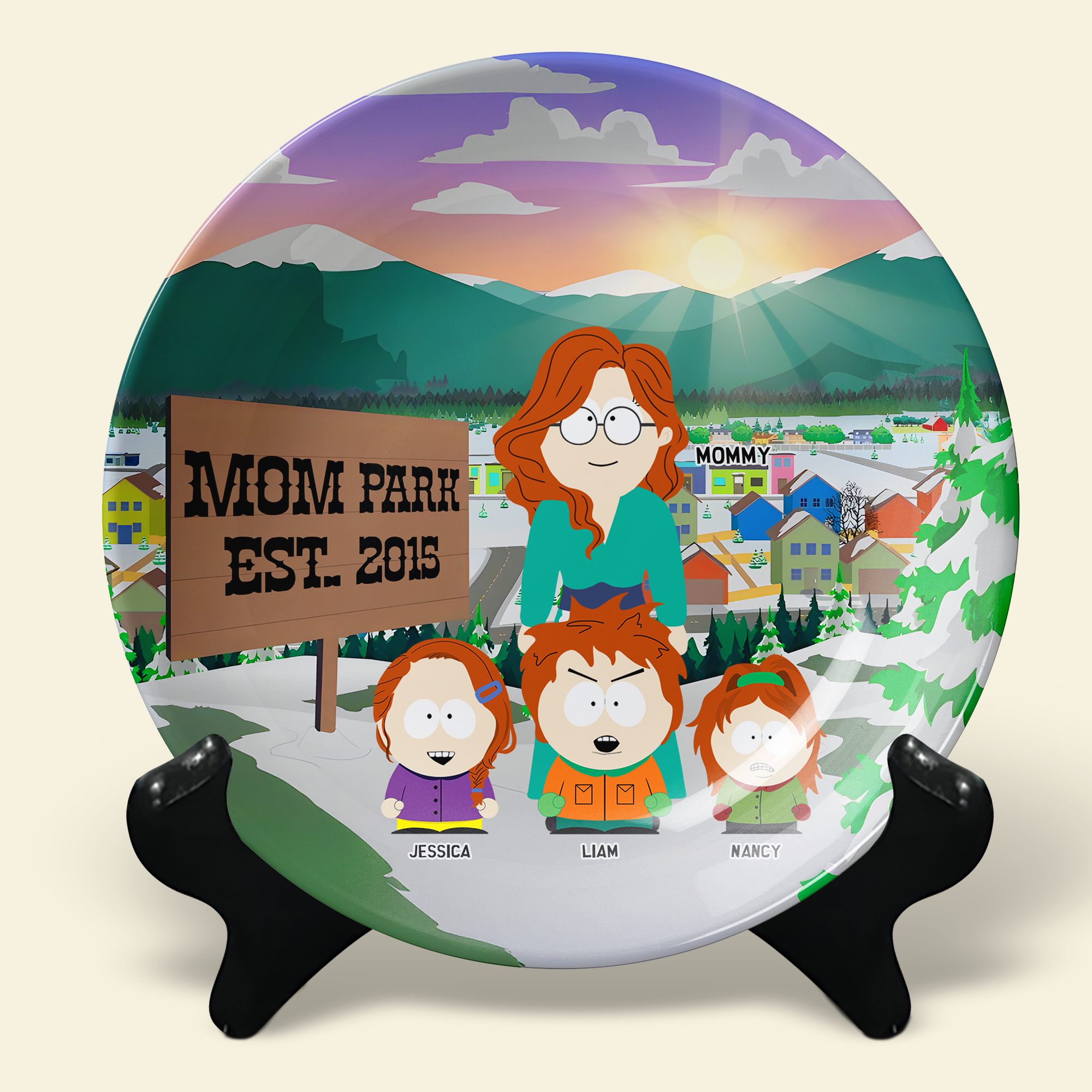A Loving Tribute: Personalized Mom Park Ceramic Round Plate - Ideal Gift for Mom and Grandma Ceramic Round Plate PopCulturePrints