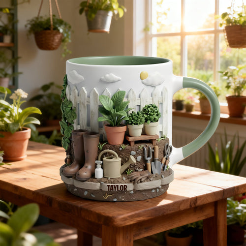 “Cultivate Joy Every Morning” – Gardening Scene Accent Mug - Personalized Gift for Garden Lovers Coffee Mug PopCulturePrints