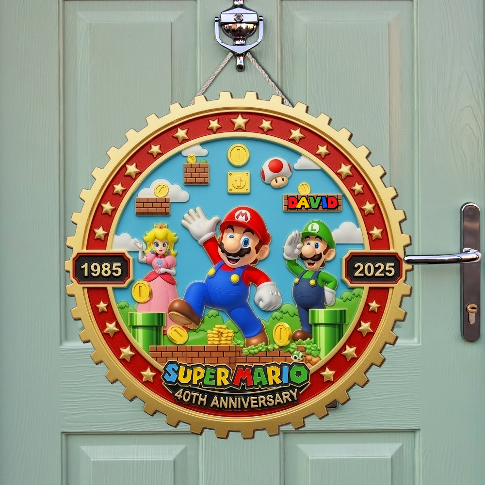 Adventure Awaits: Personalized Super Mario 40th Anniversary Wood Sign Wood Sign PopCulturePrints