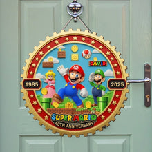 Load image into Gallery viewer, Adventure Awaits: Personalized Super Mario 40th Anniversary Wood Sign Wood Sign PopCulturePrints
