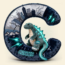 Load image into Gallery viewer, “Bring Imagination to Life” - Roaring Dino Alphabet Letter Pillow - Personalized Gift for Kids Pillow PopCulturePrints
