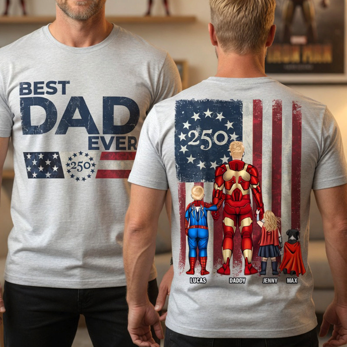 “Best Dad Ever” - Personalized Powerful Dad and Kids Shirt - Unique Gifts for Dad, Grandpa & More! Shirts PopCulturePrints