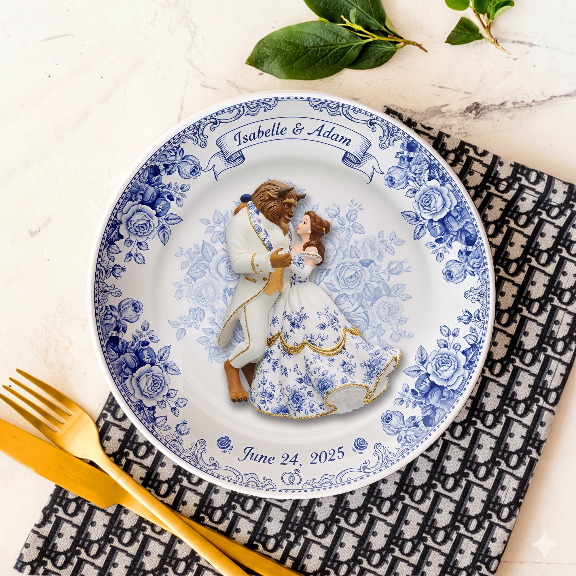“A Fairytale Love Awaits” - Fairytale Love Story Round Plate - Personalized Gift for Couples Ceramic Round Plate PopCulturePrints
