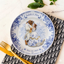 Load image into Gallery viewer, “A Fairytale Love Awaits” - Fairytale Love Story Round Plate - Personalized Gift for Couples Ceramic Round Plate PopCulturePrints
