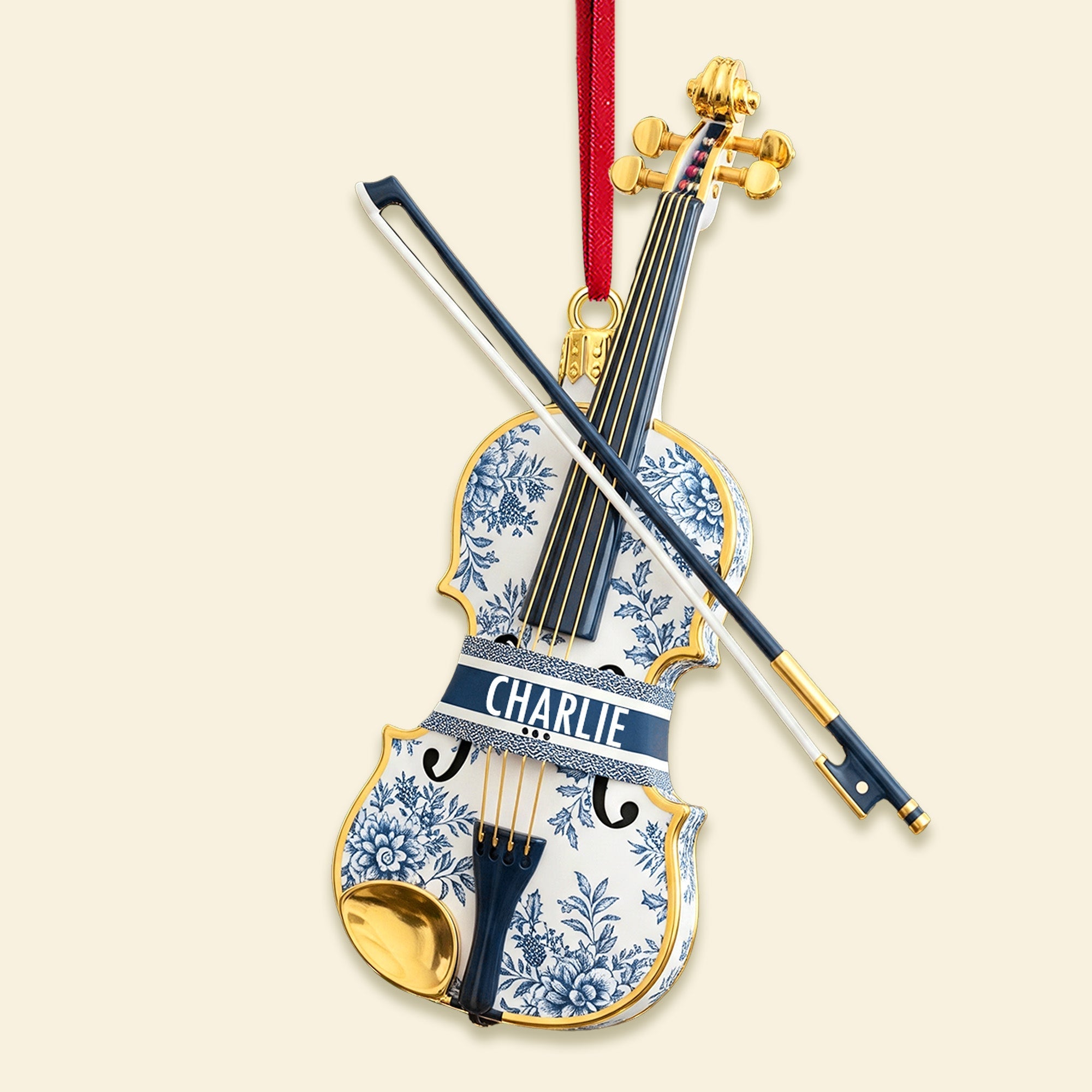 “Strum the Joy!” - Violin Toile de Jouy Ornament - Personalized Gift for Violin Lovers Ornament PopCulturePrints