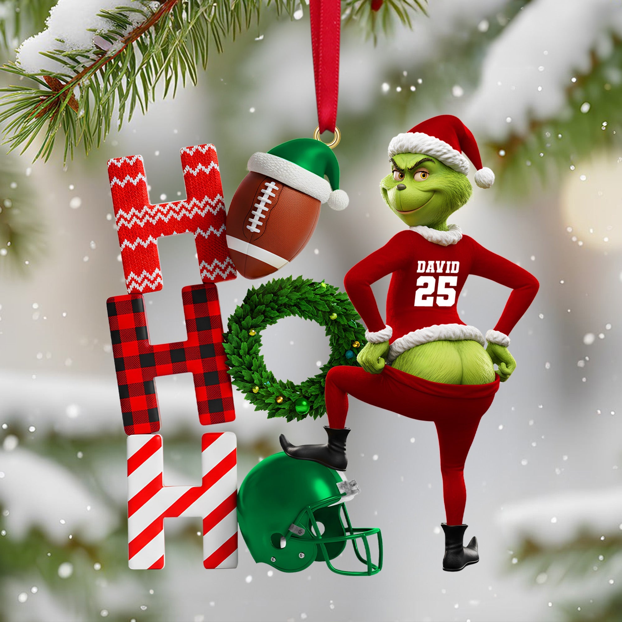 “Celebrate the Season with a Grin!” - Funny Green Monster Santa Ornament - Personalized Gift for Sport Lovers Ornament PopCulturePrints