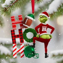 Load image into Gallery viewer, “Celebrate the Season with a Grin!” - Funny Green Monster Santa Ornament - Personalized Gift for Sport Lovers Ornament PopCulturePrints
