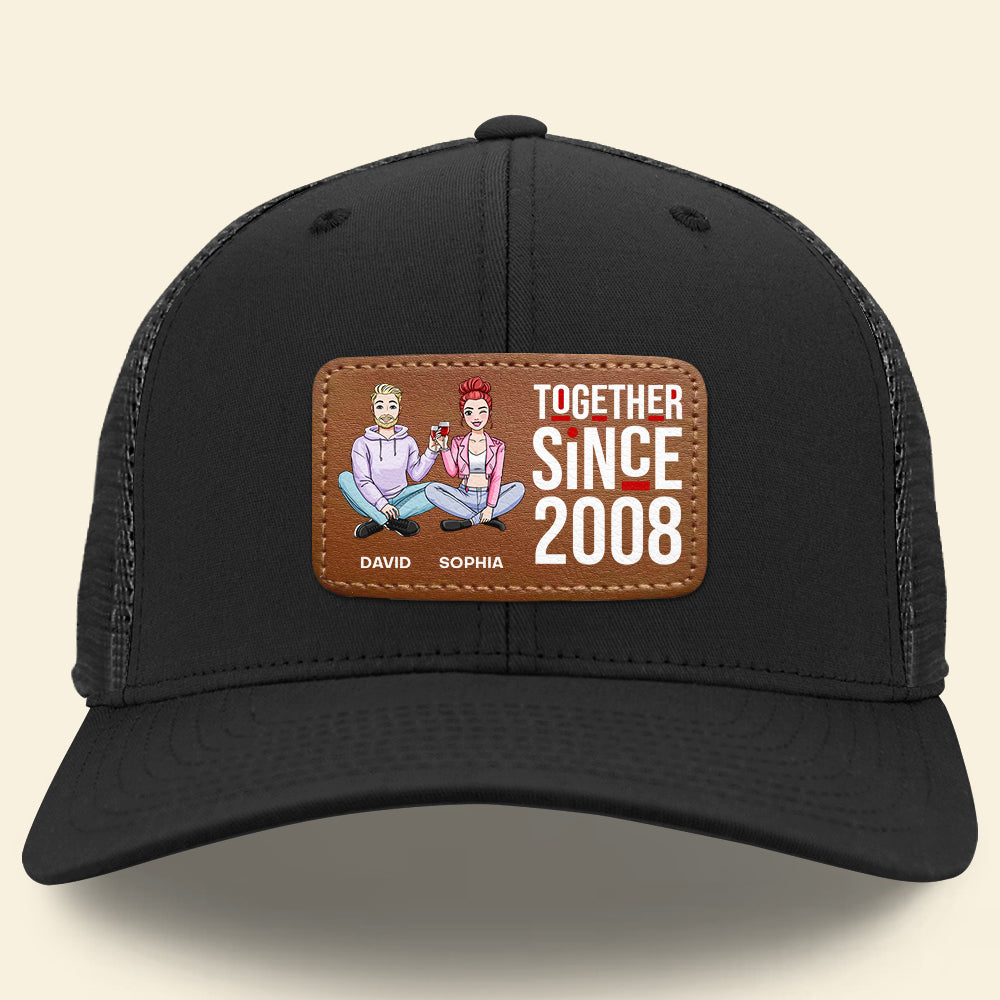 Personalized Leather Patch Hat for Couples - Together Since 2008 Caps PopCulturePrints