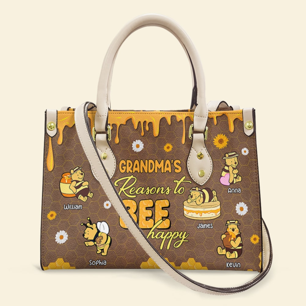 Personalized Grandma's Reasons to Bee Happy Leather Handbag