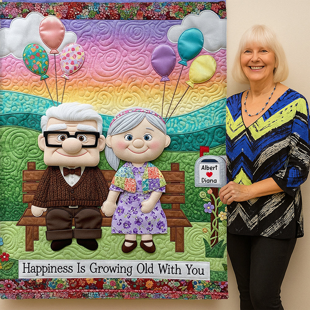 Happiness Is Growing Old With You - Personalized Together Forever Blanket for Couples Blanket PopCulturePrints