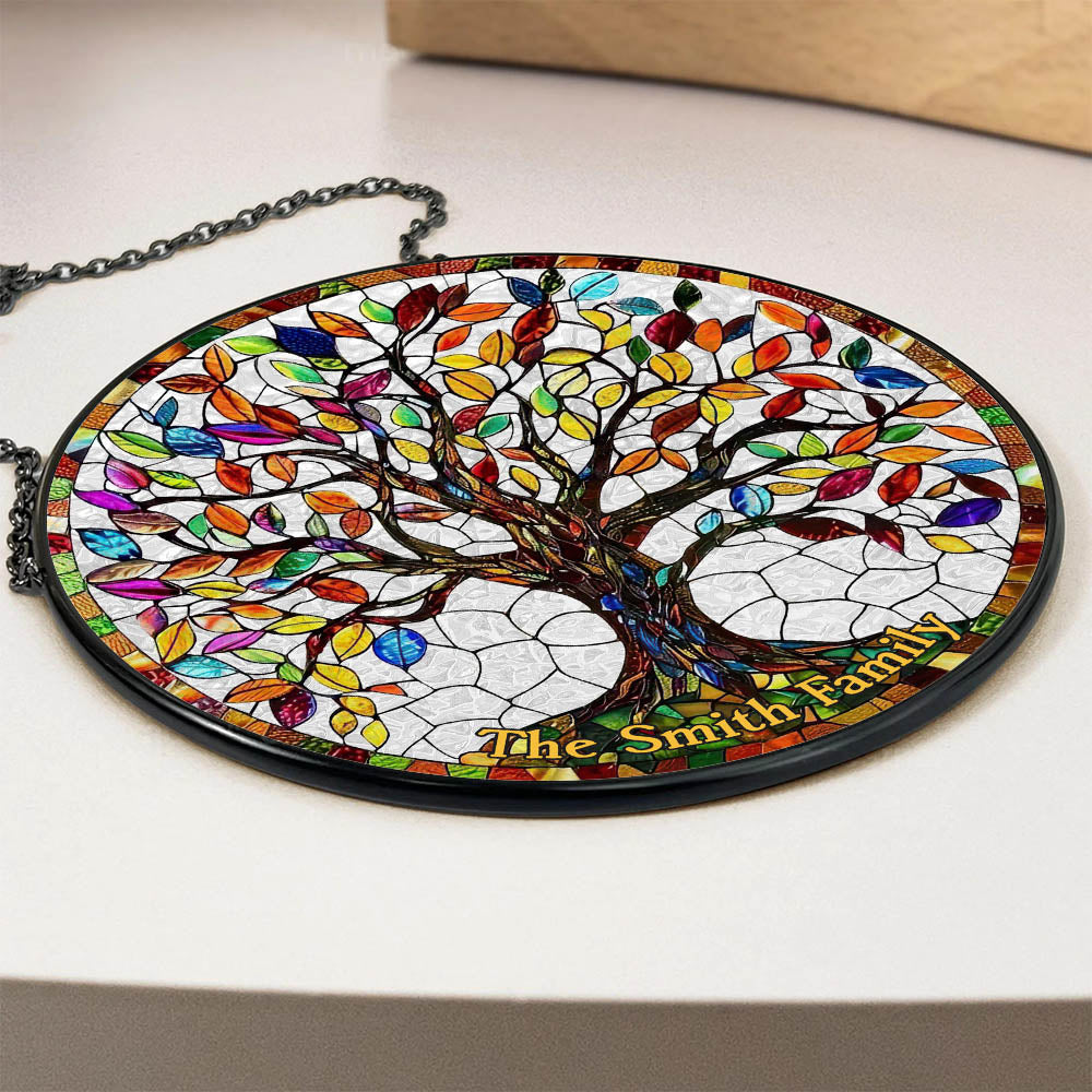 Personalized Family Tree Stained Glass Window Hanging