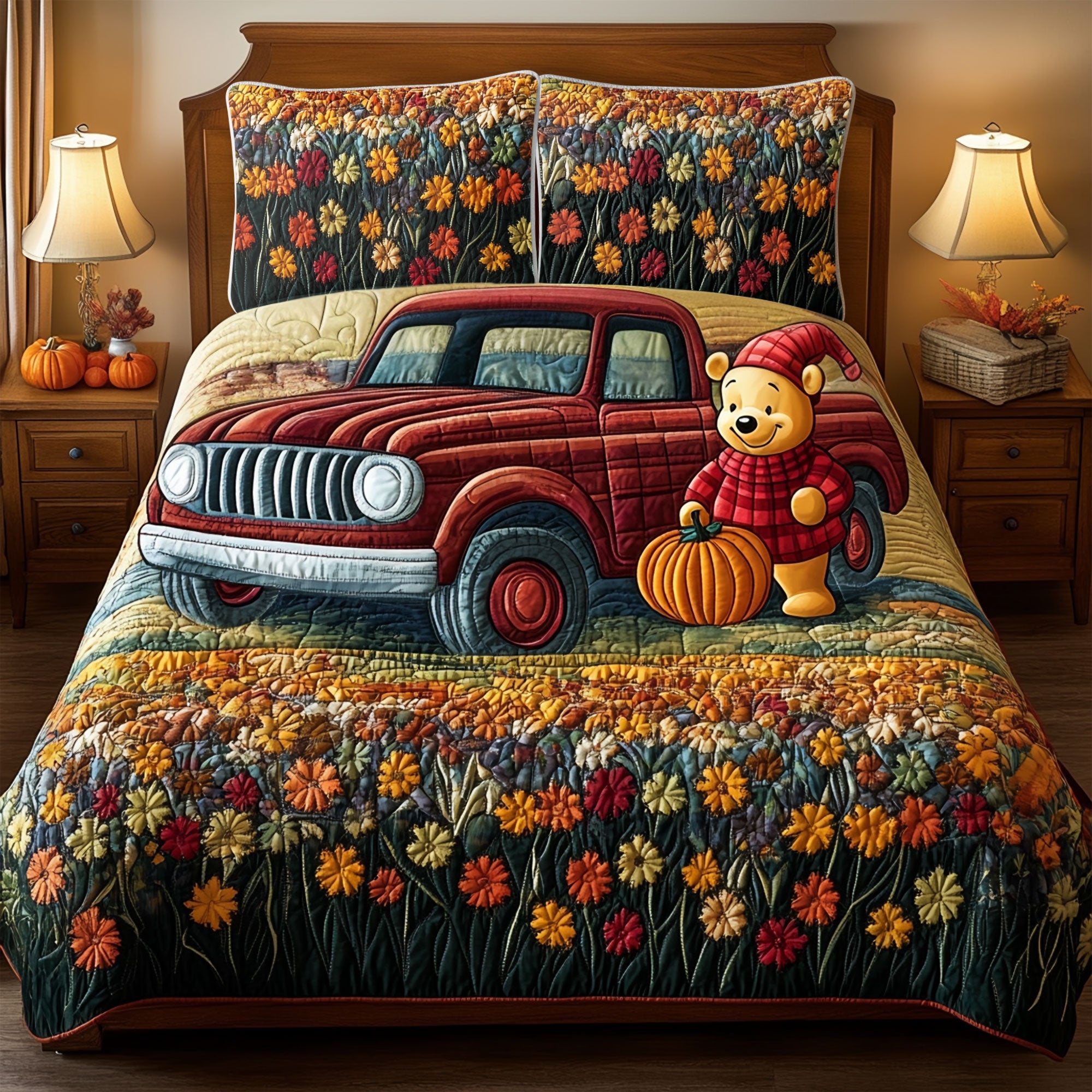 Embrace the Autumn Spirit with Our Autumn Truck Quilt Bedding Set - Personalized Gifts for Truck Lovers Bedding Set PopCulturePrints