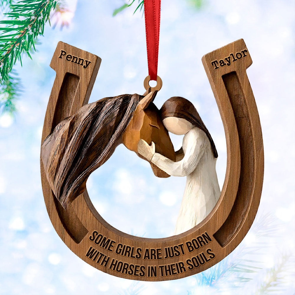 “Some Girls Are Just Born With Horses In Their Souls” - Personalized Horseshoe Ornament - Custom Gift for Horse Lovers Ornament PopCulturePrints