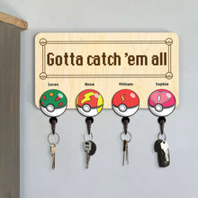 Load image into Gallery viewer, Personalized Family Key Hanger - Catch 'Em All Design Wood Sign PopCulturePrints
