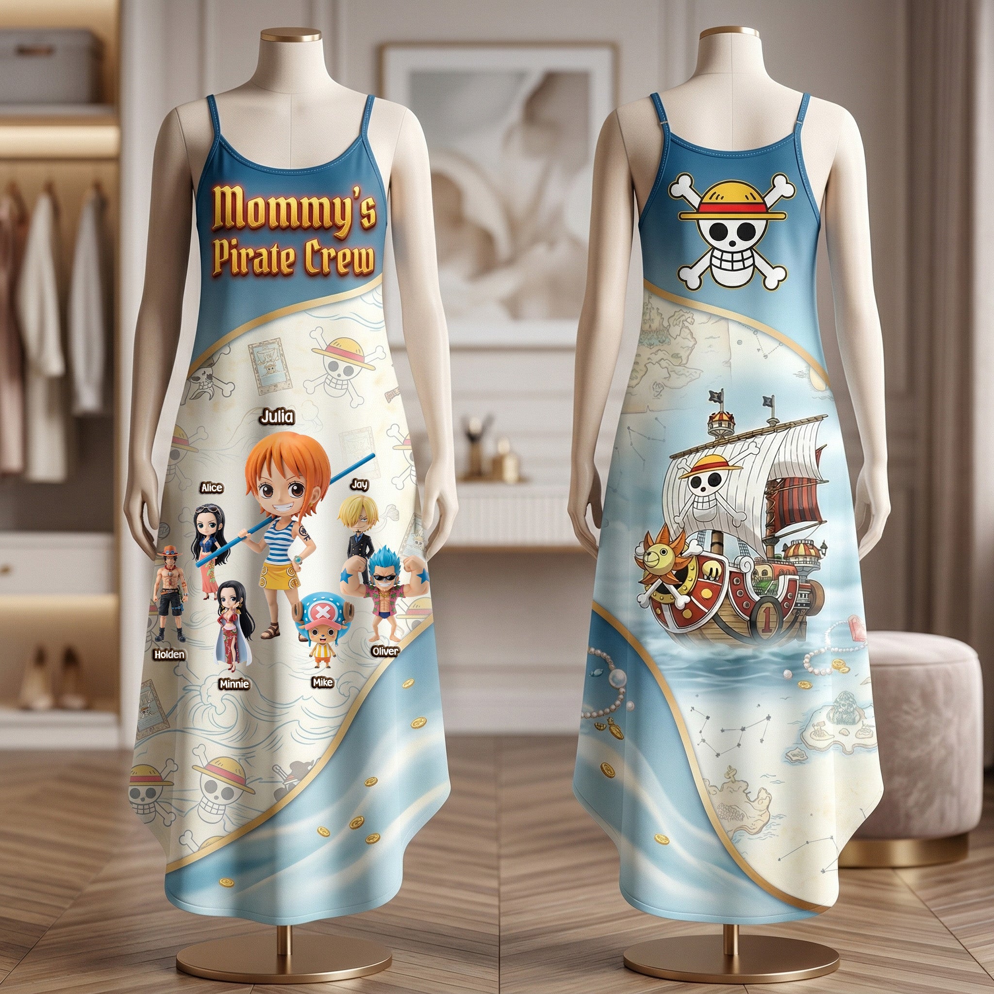 “Set Sail for Adventure!” - Mommy's Sea Adventure Crew Maxi Dress - Personalized Gift for Mom, Grandma, and More Dress PopCulturePrints
