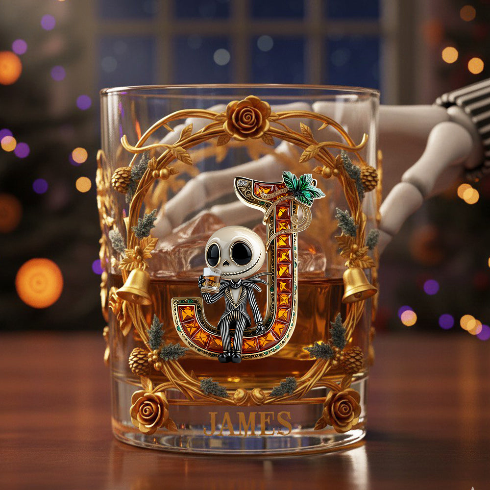 "Embrace the Spooky Season with a Touch of Elegance" - Personalized Spooky Gothic Alphabet Glass Mug - A Perfect Gift for Halloween Enthusiasts, Friends, and Family Whiskey Glass PopCulturePrints