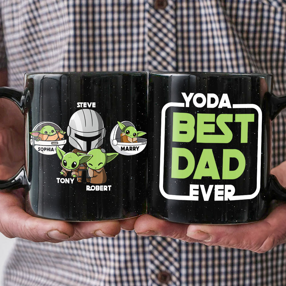 Personalized Best Dad Mug with Yoda and Kids Names Coffee Mug PopCulturePrints