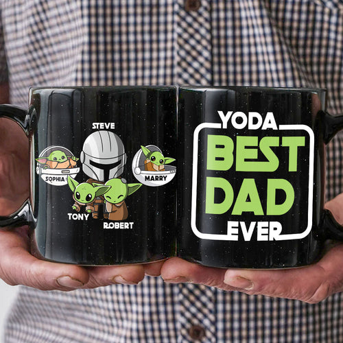 Personalized Best Dad Mug with Yoda and Kids Names Coffee Mug PopCulturePrints